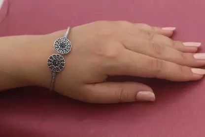 Oxidised Silver Floral Brass Adjustable Bracelet for Women | Save 33% - Rajasthan Living 3