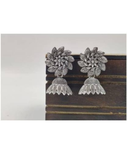 Oxidised Silver Floral Jhumka Jhumki For Women Brass Hoop Earring | Save 33% - Rajasthan Living