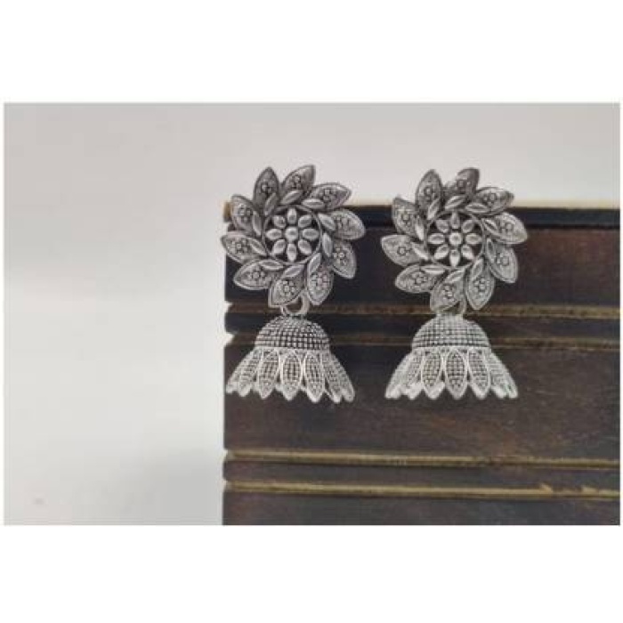 Oxidised Silver Floral Jhumka Jhumki For Women Brass Hoop Earring | Save 33% - Rajasthan Living 6