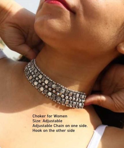 Silver Oxidized Brass Necklace Choker For Women Brass Choker | Save 33% - Rajasthan Living