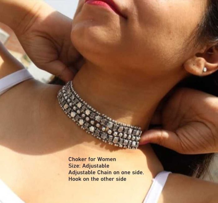 Silver Oxidized Brass Necklace Choker For Women Brass Choker | Save 33% - Rajasthan Living 5