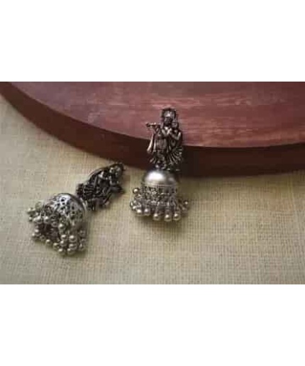 Oxidised Silver Radha Krishna Jhumka Jhumki Earring For Women Brass Jhumki Earring | Save 33% - Rajasthan Living