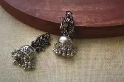 Oxidised Silver Radha Krishna Jhumka Jhumki Earring For Women Brass Jhumki Earring | Save 33% - Rajasthan Living 7