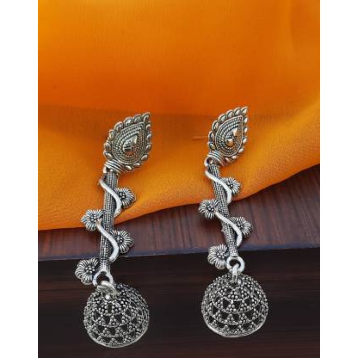 Oxidised Silver Floral Jhumka For Women Brass Stud Earring | Save 33% - Rajasthan Living 6