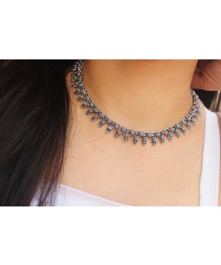 Oxidised Metallic Silver Boho Choker Necklace Metal Necklace Brass Necklace | Save 33% - Rajasthan Living