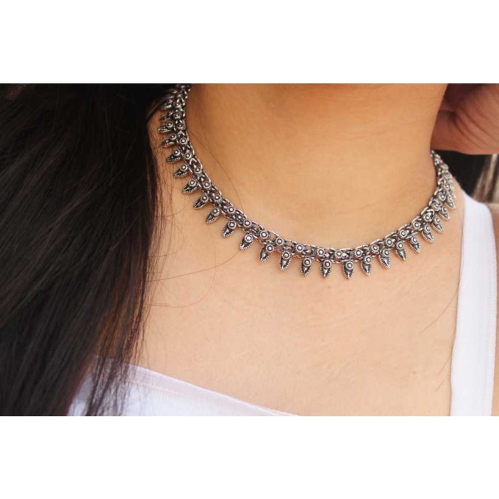 Oxidised Metallic Silver Boho Choker Necklace Metal Necklace Brass Necklace | Save 33% - Rajasthan Living 5