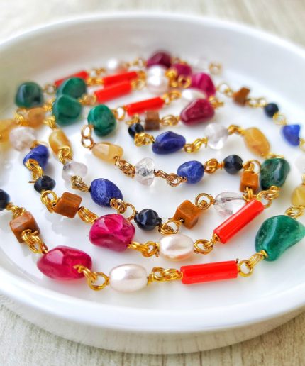 Ls Vrindavan 9 Ratan (Amber, Coral, Cat’s Eye, Emerald, Pearl, Sapphire, Ruby, Sapphire, Turquoise, Tiger’s Eye) Stone Chain | Save 33% - Rajasthan Living