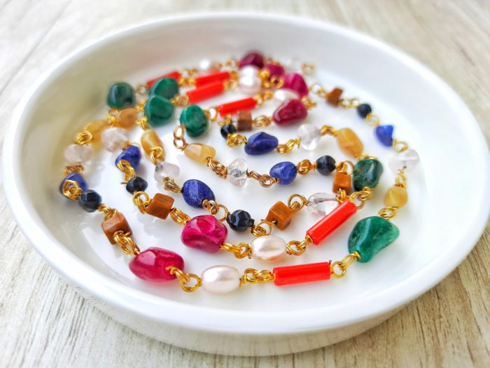 Ls Vrindavan 9 Ratan (Amber, Coral, Cat’s Eye, Emerald, Pearl, Sapphire, Ruby, Sapphire, Turquoise, Tiger’s Eye) Stone Chain | Save 33% - Rajasthan Living 5