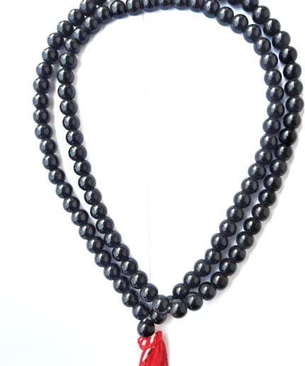 LS Vrindavan 100 % Original Black Hakik Round Knotted Beads Mala (108+1 Beads) (8 MM Approx ) (1 Pc) | Save 33% - Rajasthan Living