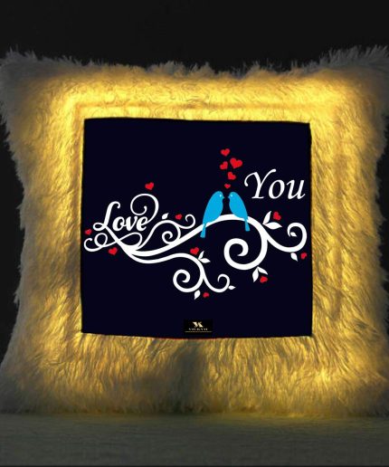 Vickvii Printed Love Blue Birds Led Cushion With Filler (38*38CM) | Save 33% - Rajasthan Living