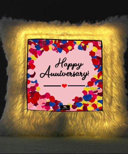 Vickvii Printed Happy Anniversary Multicolour Led Cushion With Filler (38*38CM) | Save 33% - Rajasthan Living