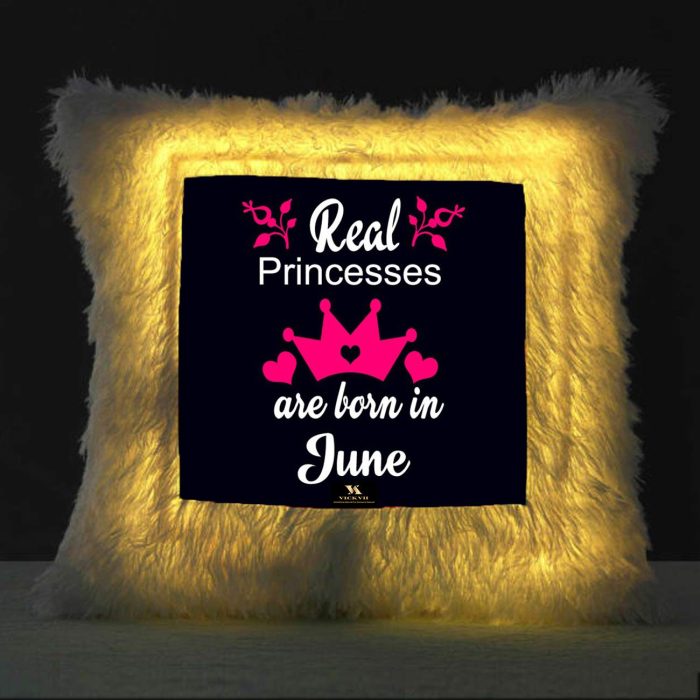 Vickvii Printed Real Princess Are Born In June Led Cushion With Filler (38*38CM) | Save 33% - Rajasthan Living 5