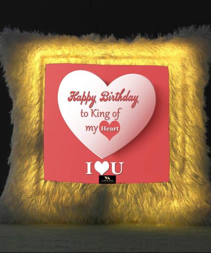 Vickvii Printed Happy Birthday To King Of My Heart Led Cushion With Filler (38*38CM) | Save 33% - Rajasthan Living