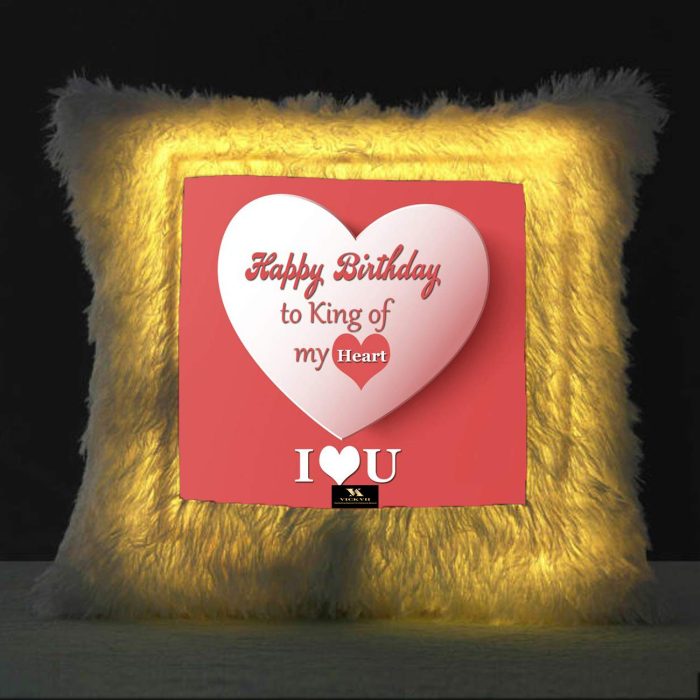 Vickvii Printed Happy Birthday To King Of My Heart Led Cushion With Filler (38*38CM) | Save 33% - Rajasthan Living 5