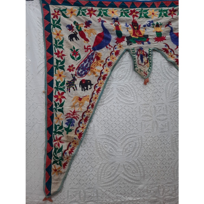 White Vintage & rare Hand embroidered Suzani Toran/Door Vallace,Indian Gods and animals Motif | Save 33% - Rajasthan Living 8