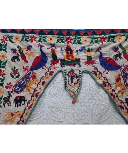 White Vintage & rare Hand embroidered Suzani Toran/Door Vallace,Indian Gods and animals Motif | Save 33% - Rajasthan Living 3