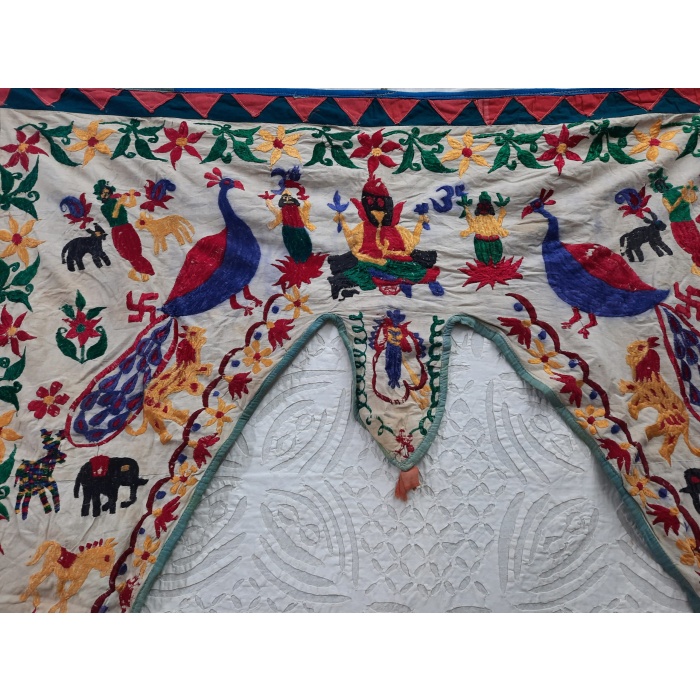 White Vintage & rare Hand embroidered Suzani Toran/Door Vallace,Indian Gods and animals Motif | Save 33% - Rajasthan Living 7
