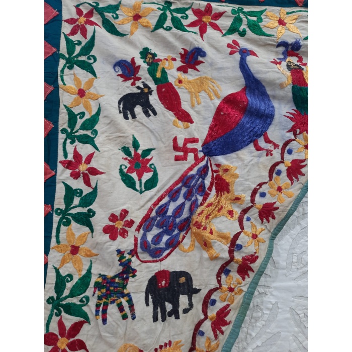 White Vintage & rare Hand embroidered Suzani Toran/Door Vallace,Indian Gods and animals Motif | Save 33% - Rajasthan Living 9