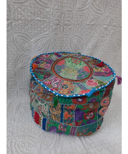 Old Ottoman Pouf Indian Patchwork Cover, Set of 2 Handmade Embroidery Foot Stool 14×20″ Inch | Save 33% - Rajasthan Living 7