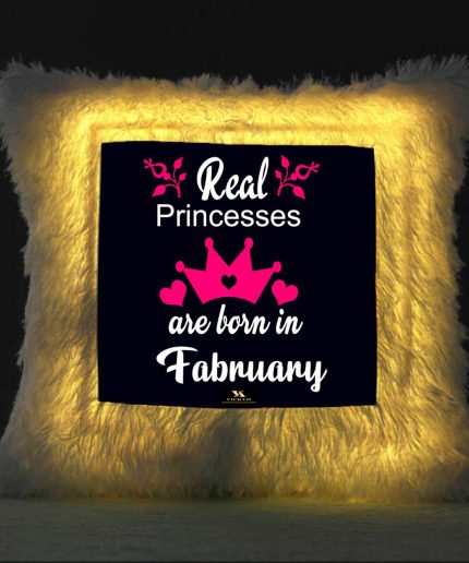 Vickvii Printed Real Princess Are Born In February Led Cushion With Filler (38*38CM) | Save 33% - Rajasthan Living