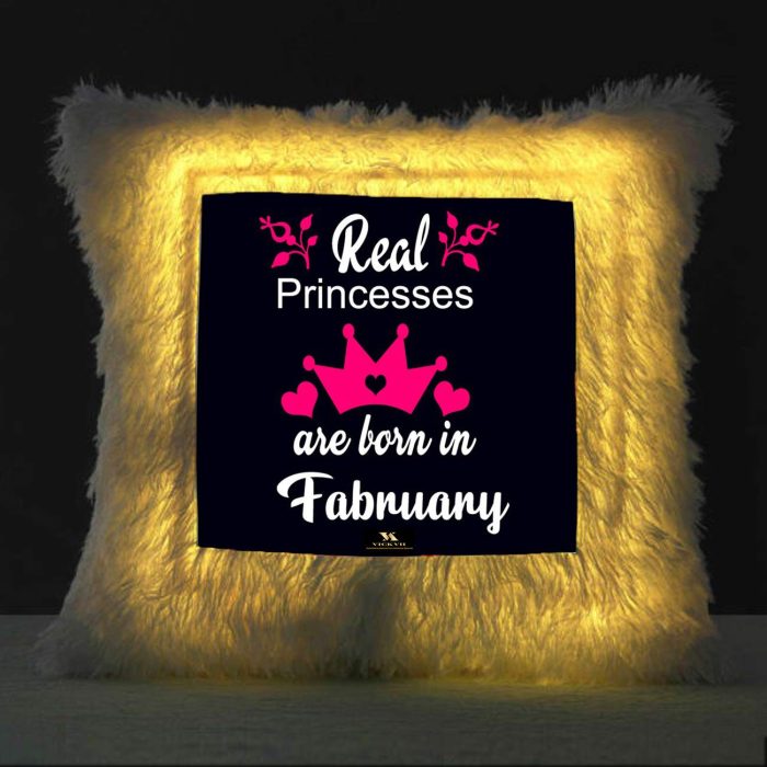 Vickvii Printed Real Princess Are Born In February Led Cushion With Filler (38*38CM) | Save 33% - Rajasthan Living 5