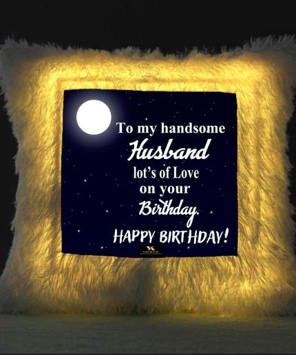 Vickvii Printed Happy Birthday My Handsome Husband Led Cushion With Filler (38*38CM) | Save 33% - Rajasthan Living