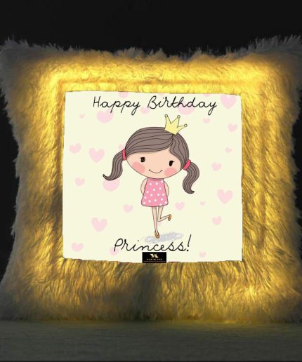 Vickvii Printed Happy Birthday Princess Led Cushion With Filler (38*38CM) | Save 33% - Rajasthan Living