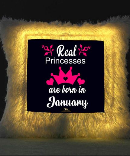 Vickvii Printed Real Princess Are Born In January Led Cushion With Filler (38*38CM) | Save 33% - Rajasthan Living