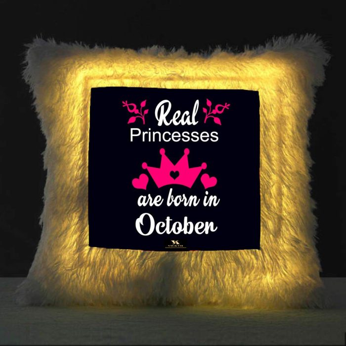 Vickvii Printed Real Princess Are Born In October Led Cushion With Filler (38*38CM) | Save 33% - Rajasthan Living 5