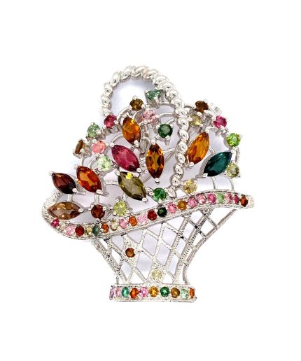 Multi Tourmaline Brooch in 925 Sterling Silver | Save 33% - Rajasthan Living