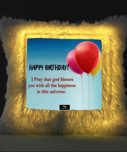 Vickvii Printed Happy Birthday God Bless You With Happiness Led Cushion With Filler (38*38CM) | Save 33% - Rajasthan Living