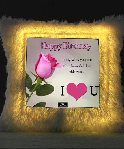 Vickvii Printed Happy Birthday To My Wife I Love You  Led Cushion With Filler (38*38CM) | Save 33% - Rajasthan Living