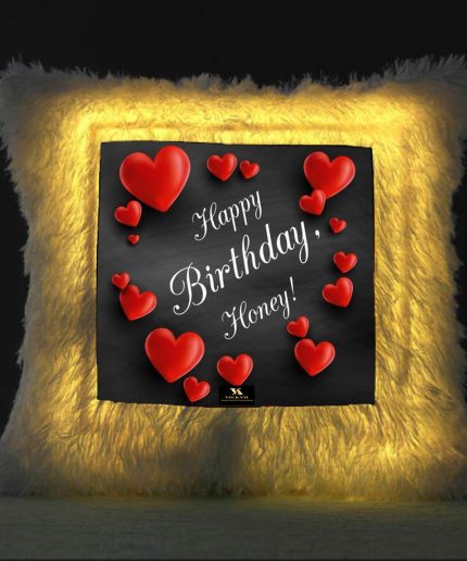Vickvii Printed Happy Birthday Honey  Led Cushion With Filler (38*38CM) | Save 33% - Rajasthan Living