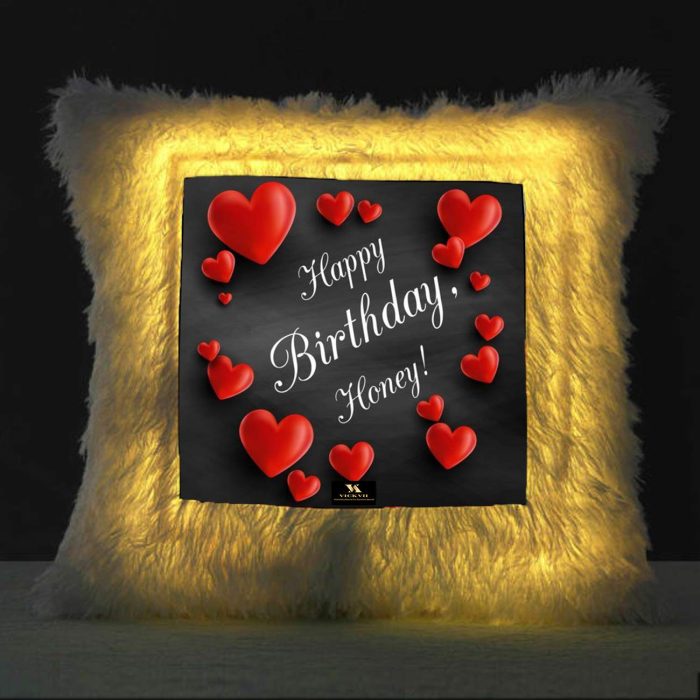 Vickvii Printed Happy Birthday Honey  Led Cushion With Filler (38*38CM) | Save 33% - Rajasthan Living 5