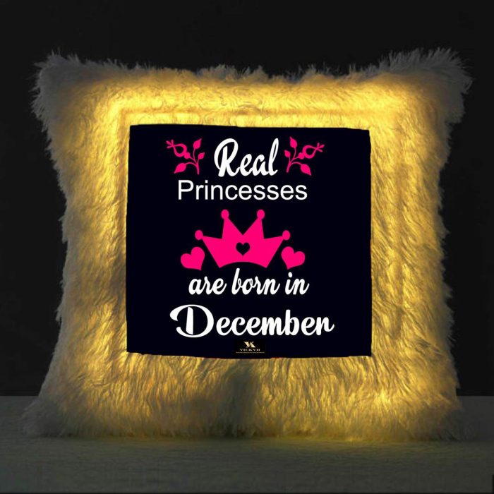 Vickvii Printed Real Princess Are Born In December Led Cushion With Filler (38*38CM) | Save 33% - Rajasthan Living 5
