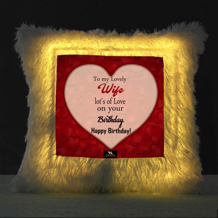 Vickvii Printed Happy Birthday My Lovely Wife With Lots Of Love Led Cushion With Filler (38*38CM) | Save 33% - Rajasthan Living 5
