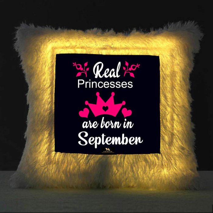 Vickvii Printed Real Princess Are Born In September Led Cushion With Filler (38*38CM) | Save 33% - Rajasthan Living 5