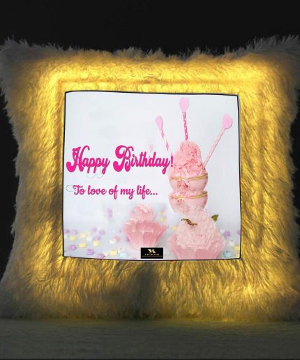 Vickvii Printed Happy Birthday To Love Of My Life Led Cushion With Filler (38*38CM) | Save 33% - Rajasthan Living