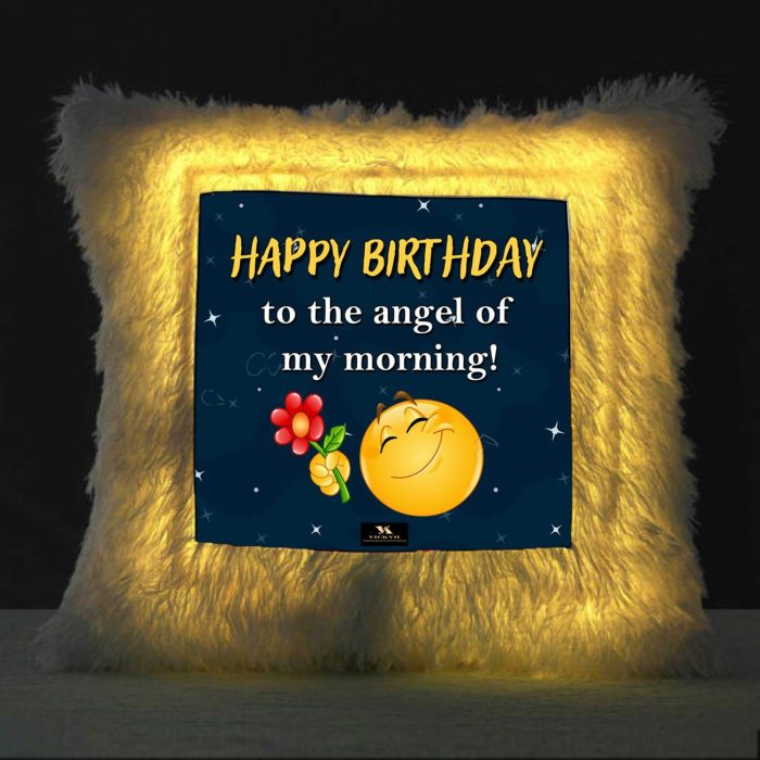 Vickvii Printed Happy Birthday To The Angle Of My Morning Led Cushion With Filler (38*38CM) | Save 33% - Rajasthan Living 5