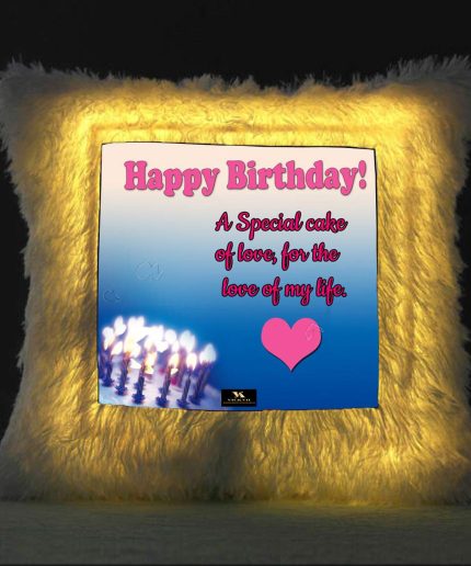 Vickvii Printed Happy Birthday To Love Of My Life Special Cake Of My Love Led Cushion With Filler (38*38CM) | Save 33% - Rajasthan Living