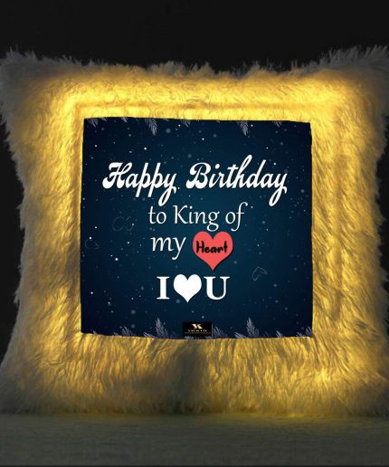 Vickvii Printed Happy Birthday To King Of My Heart Led Cushion With Filler (38*38CM) | Save 33% - Rajasthan Living