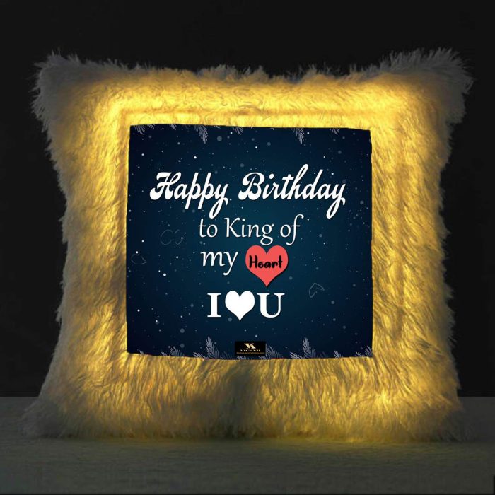 Vickvii Printed Happy Birthday To King Of My Heart Led Cushion With Filler (38*38CM) | Save 33% - Rajasthan Living 5
