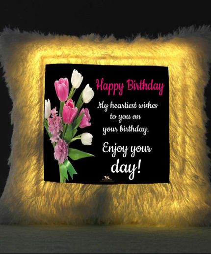 Vickvii Printed Happy Birthday Enjoy Your Day Led Cushion With Filler (38*38CM) | Save 33% - Rajasthan Living