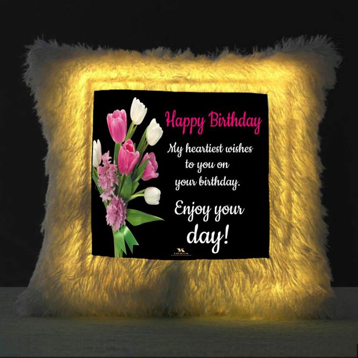 Vickvii Printed Happy Birthday Enjoy Your Day Led Cushion With Filler (38*38CM) | Save 33% - Rajasthan Living 5
