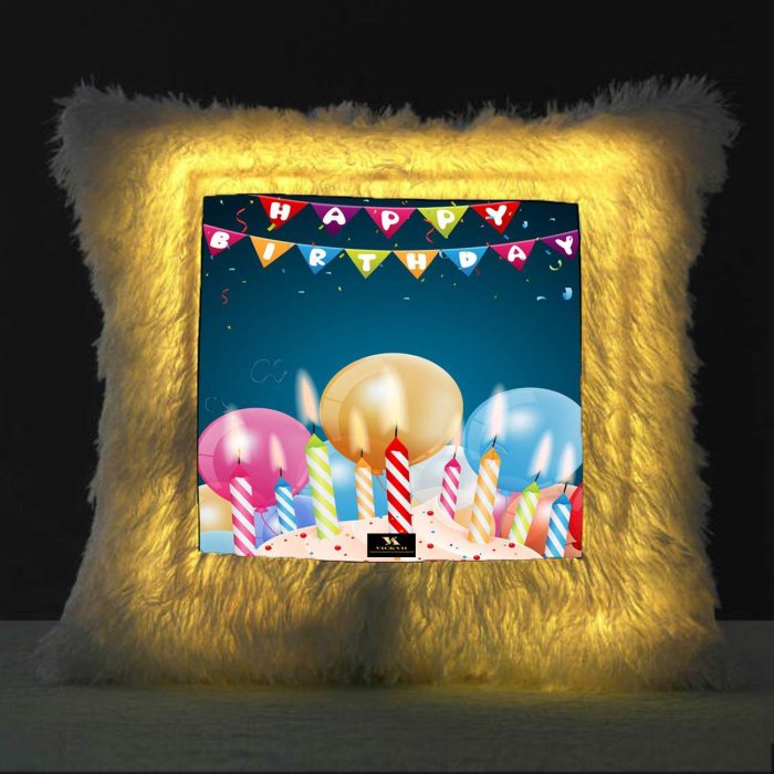 Vickvii Printed Happy Birthday With Ballons And Candles Led Cushion With Filler (38*38CM) | Save 33% - Rajasthan Living 5
