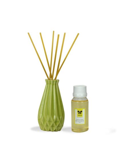 Iris New Lemon Grass Fragances Reed Diffuser Set with Oil 60ml With Ceramic Pot & Diffuser Stick | Save 33% - Rajasthan Living 3