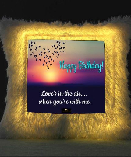 Vickvii Printed Happy Birthday Loves In The Air Led Cushion With Filler (38*38CM) | Save 33% - Rajasthan Living