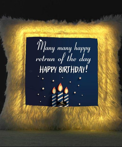 Vickvii Printed Many Many Happy Return Of The Day Led Cushion With Filler (38*38CM) | Save 33% - Rajasthan Living