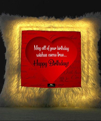 Vickvii Printed Happy Birthday With Red Heart Led Cushion With Filler (38*38CM) | Save 33% - Rajasthan Living