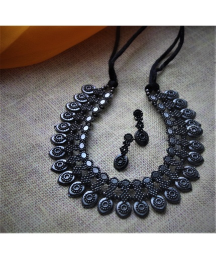 Artificial Brass Black Polish Adjustable Necklace set for Women | Save 33% - Rajasthan Living